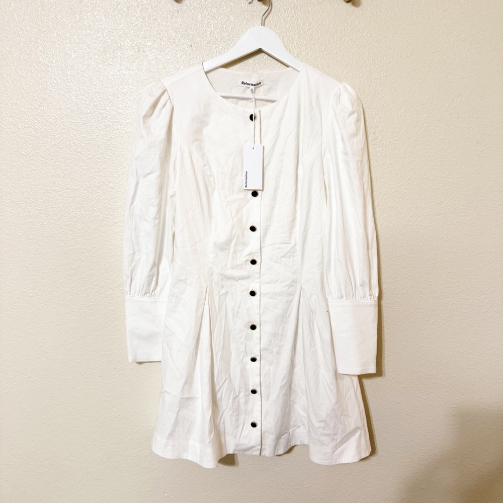 NEW Reformation Lovisa Long Sleeve Organic Cotton Velvet Button Mini Dress 10 - Picture 4 of 8